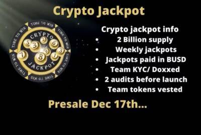 Crypto Jackpot Announces the BEP-20 Token Presale on Dec 17th 2021
