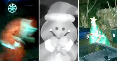 Mystery Santa caught on CCTV sneaking around at night leaving presents outside homes