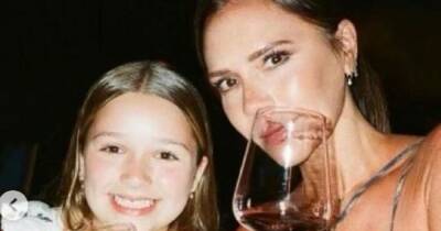 Victoria Beckham explains as she posts picture of daughter Harper appearing to drink wine