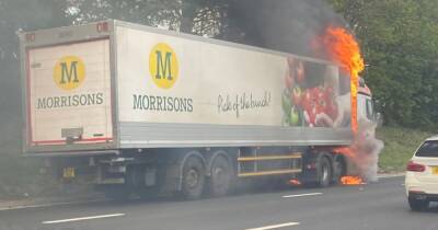 Morrisons responds after video captures moment delivery lorry bursts into flames on M62