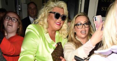 Gemma Collins mobbed by fans in Manchester as she cuts bold figure in 90s-style fluorescent suit