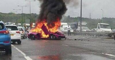 M62 shut after Lamborghini bursts into flames in serious crash